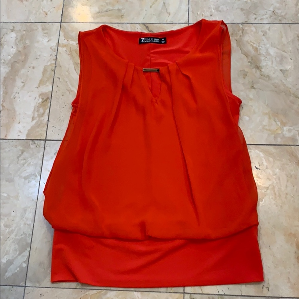 New York & Co vintage sheer red blouse.